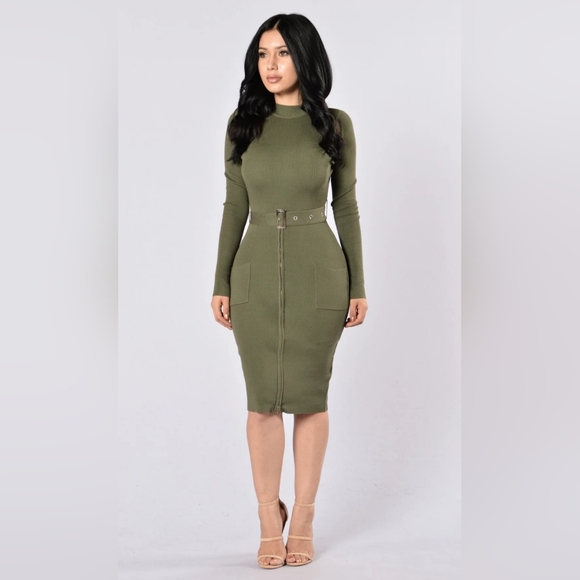 Fashion Nova Dresses & Skirts - Fashion Nova Olive Long Sleeve Knit Dress